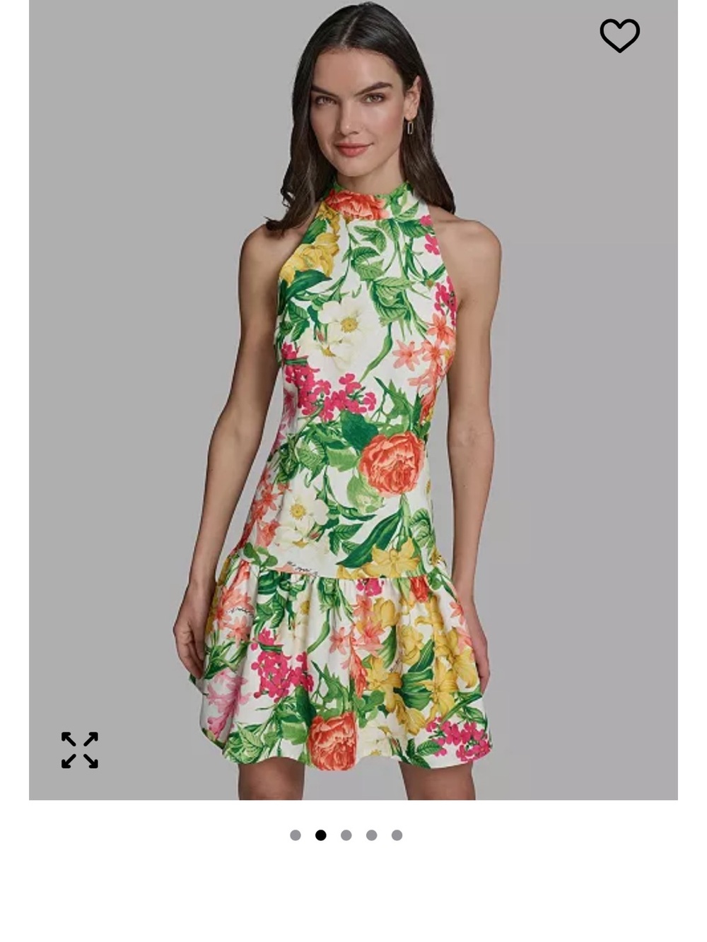 Karl Lagerfeld White Floral Halter Mini Dress with Green, Pink and Yellow Print